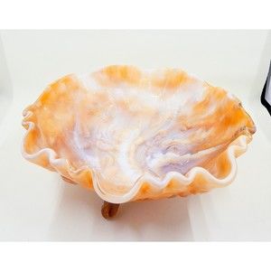 Imperial Glass Caramel Slag Rose Embossed Footed Bowl Marked